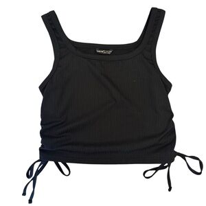 SHEIN Black Ruched Tie Sides Crop Tank Top
